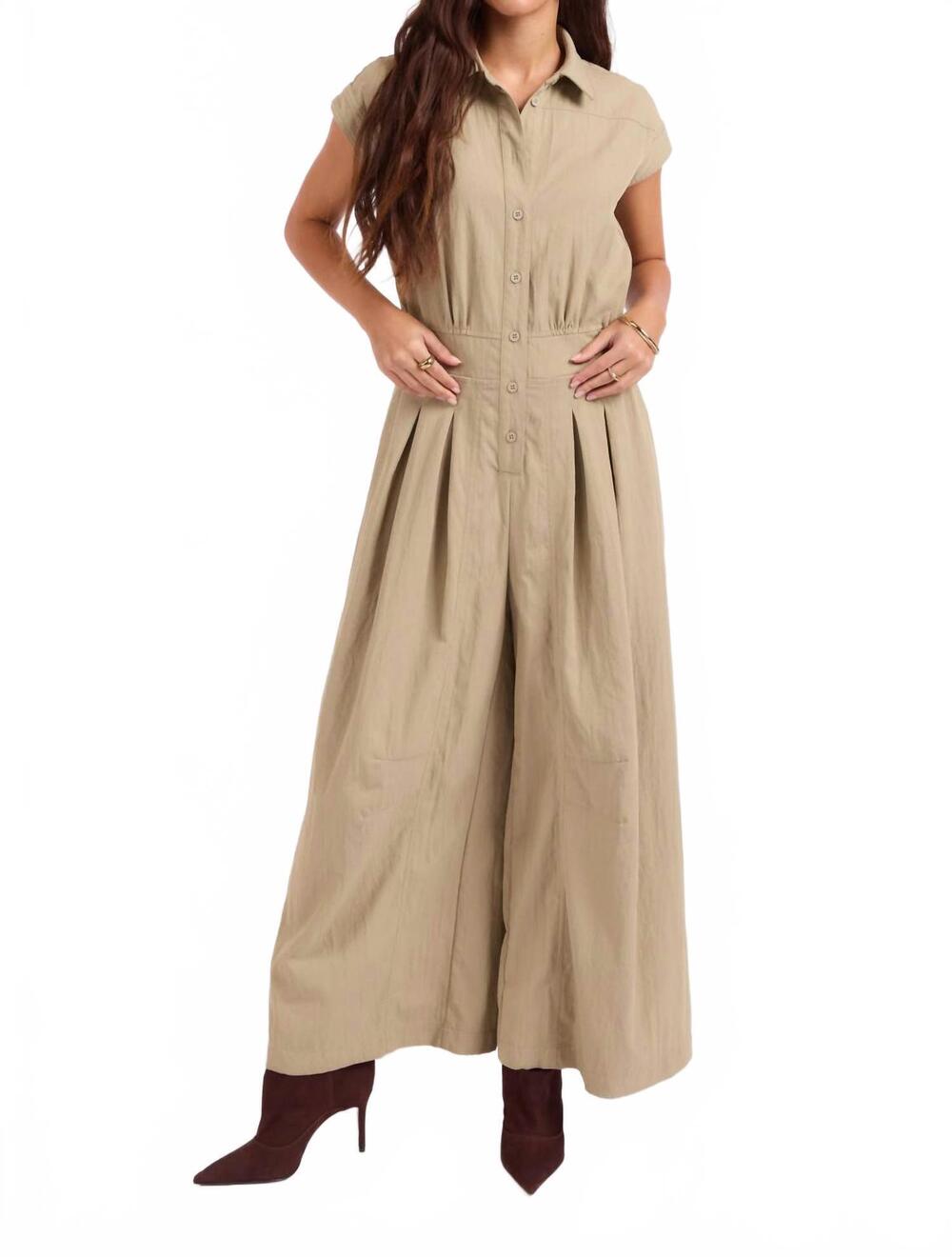 NEW SAGE THE LABEL village wide-leg jumpsuit in khaki
